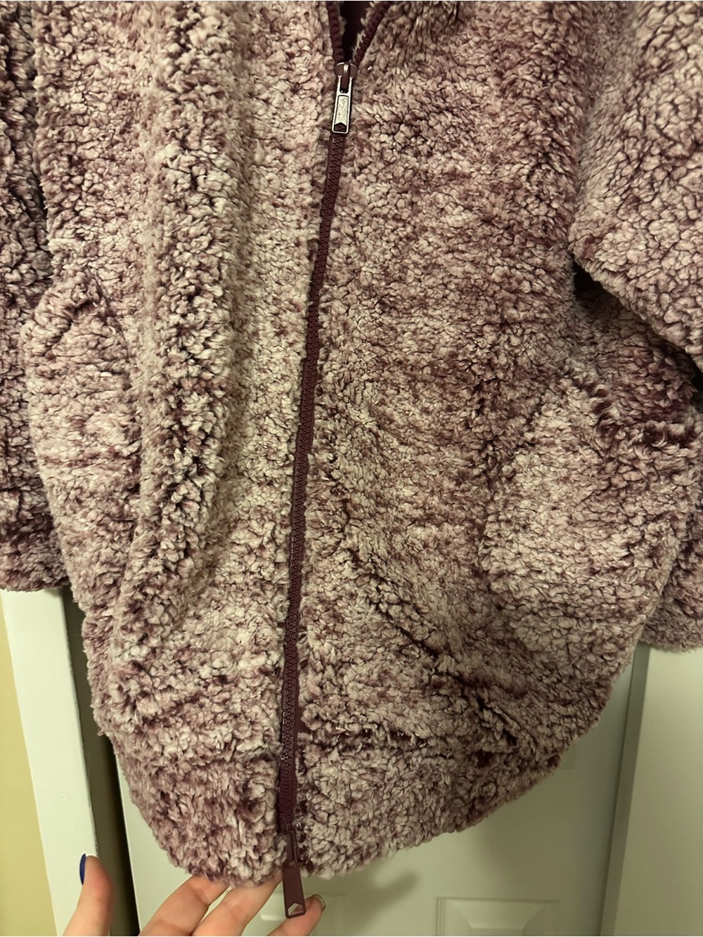 Zenana Women’s Plush Teddy Zip-Up Jacket in Dusty Mauve - Picture 3 of 4